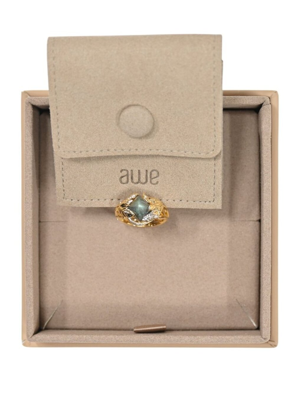 Awe Inspired Snake in the Garden Labradorite Ring in 14k Gold Vermeil Sz 7